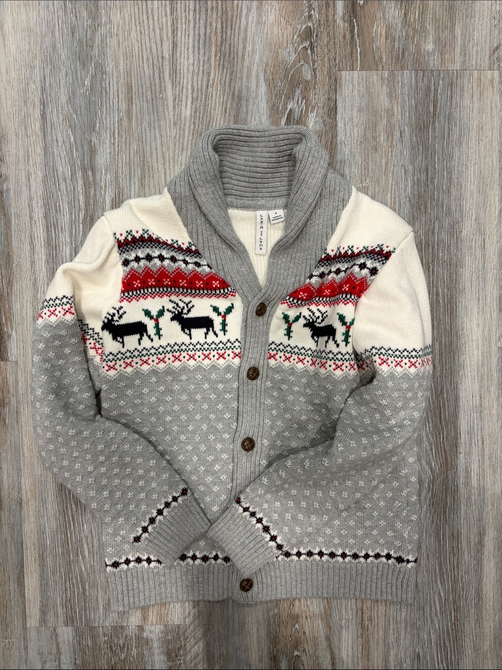 Janie and Jack Kids Gray & Cream Shawl Collar Holiday Sweater Cardigan
